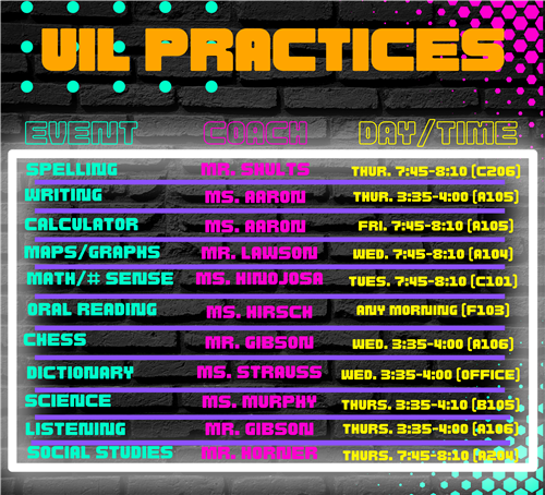 UIL practice schedule